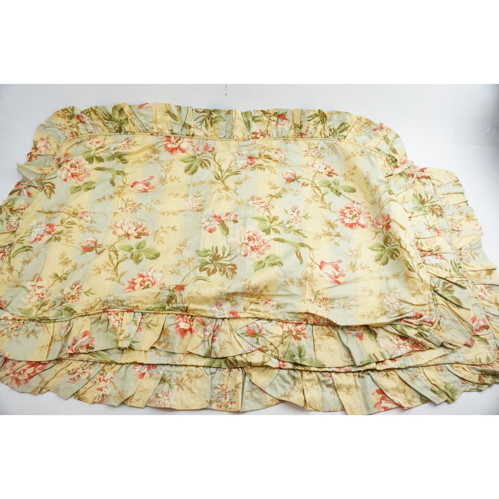 Waverly Pillow Sham 2pc Standard Yellow‎ Floral Cotton Ruffled Vintage EUC